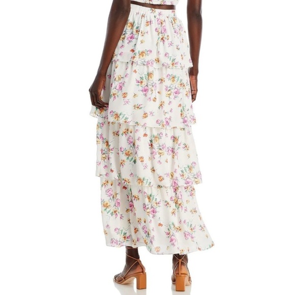 Wayf 2 piece floral flowy tiered maxi skirt & crop top corset tie straps small - Picture 4 of 14